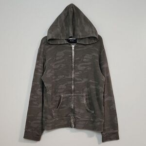 Monrow Mini Kids Zip-Up Hoodie With Green Camouflage Print, Size 12 (6+) ~ VGUC